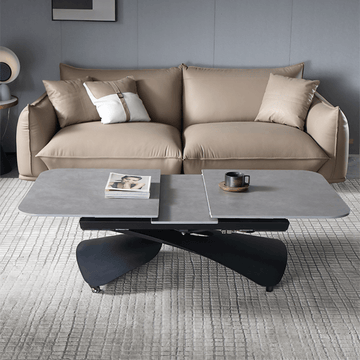 47'' Walnut Lift-Top Coffee Table - Multifunctional Rectangle Table with Iron Double Pedestal Base